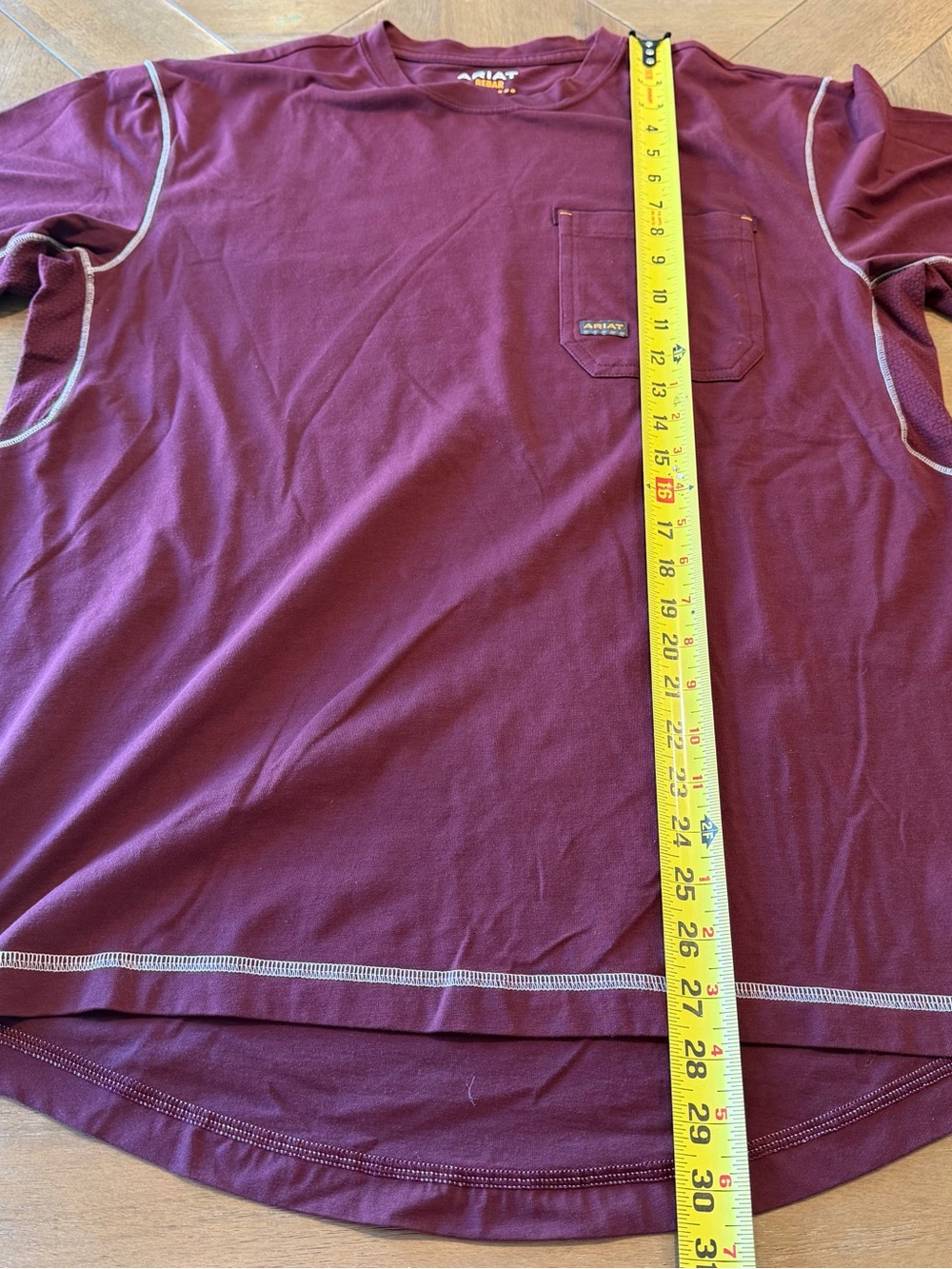 Ariat Men's Short Sleeve Pocket Tee - Maroon with Contrast Stitching - Picture 5 of 5